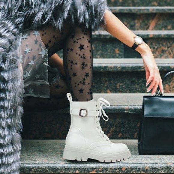 DREAM PAIRS Women's Chelsea Platform Combat Boots - White - NEW - Picture 5 of 6